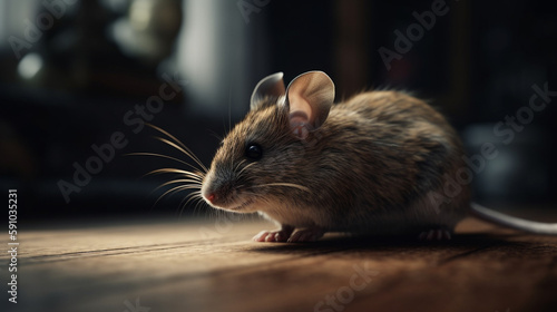 Mouse on a wooden floor. Generative Ai