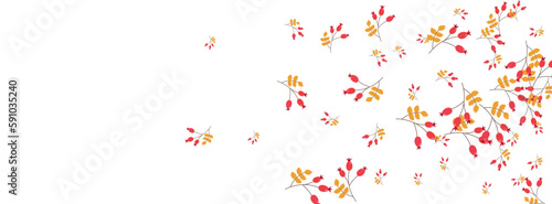 Green Foliage Background White Vector. Herb October Card. Burgundy Leaves Drawn. Object Frame. Berries Gradation.