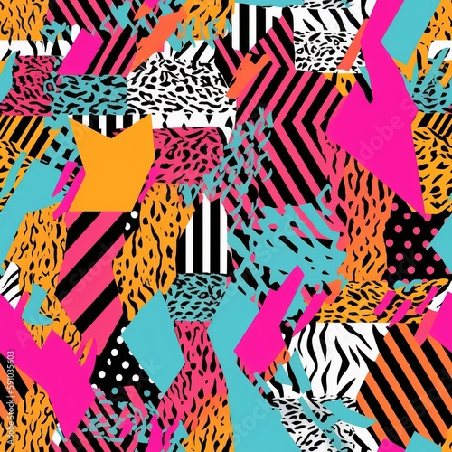 Geometric seamless pattern design with stripes in zebra and leopard prints. AI generation.