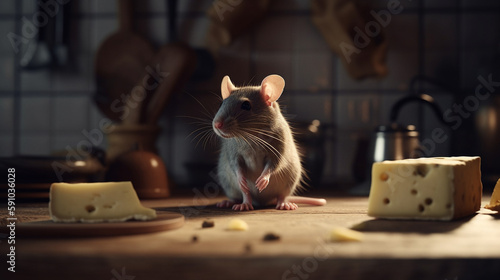 Cute rat eating cheese. Generative Ai