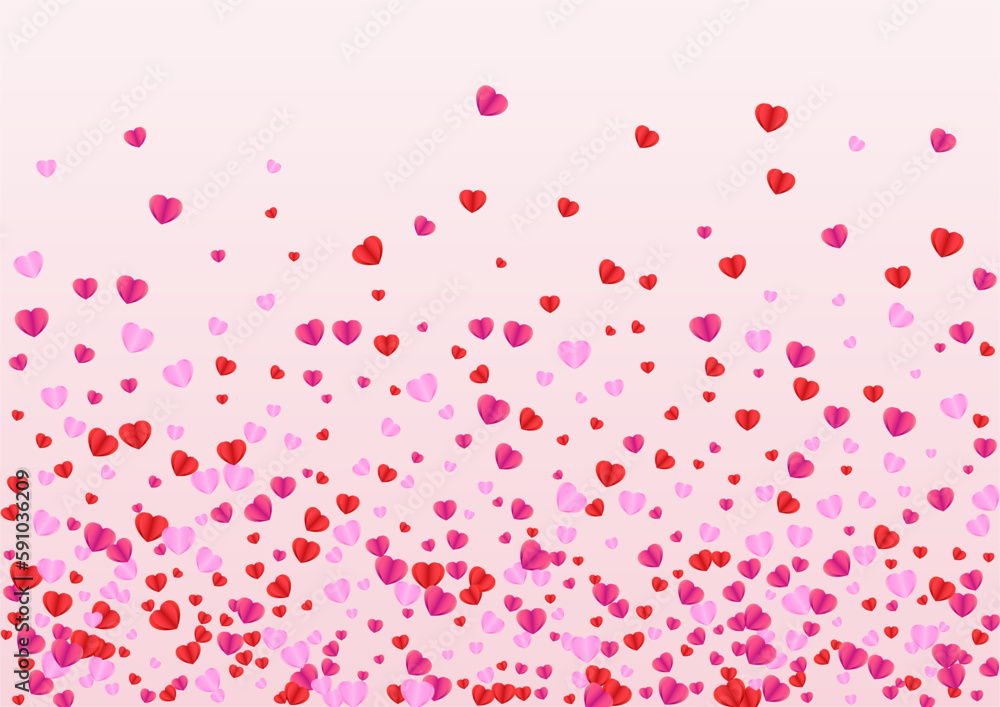 Red Confetti Background Pink Vector. Element Frame Heart. Purple Gift Texture. Tender Heart Valentine Pattern. Violet Volume Backdrop.