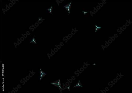 Onyx Triangular Background Black Vector. Obsidian Crystal 3d. Prism Tech Backdrop. Blue Neon Concept Card.