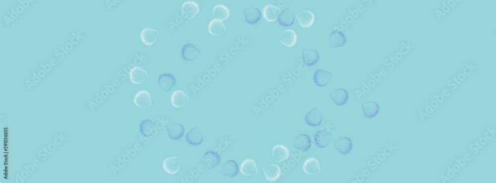 White Seashell Background Blue Vector. Starfish Seamless Pattern. Pretty Wallpaper. Navy Shellfish Drawing Set.