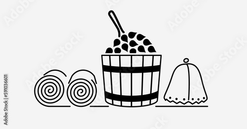 Sauna Spa Bath. Relaxating in bathhouse or sauna of hot steam. Body care therapy. Vector illustration
