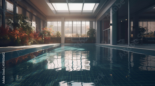 Swimming pool in luxury hotel. Generative Ai © andranik123