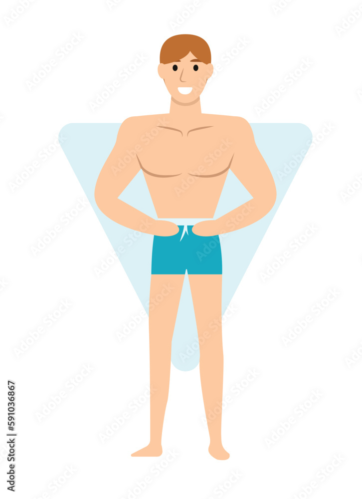 Fototapeta premium Concept Male body types man. The illustration depicts a cartoon-style male character in a flat, vector design. Vector illustration.