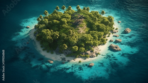 Lonely island in the sea. Generative Ai