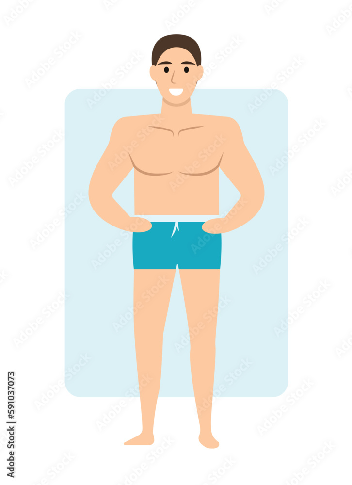 Fototapeta premium Concept Male body types man. The illustration features a cartoon-style male character in a flat, vector design. Vector illustration.
