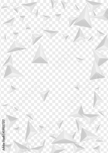 Greyscale Triangle Background Transparent Vector. Pyramid Shape Template. Gray Simple Tile. Origami Light. Grizzly Shard Texture.