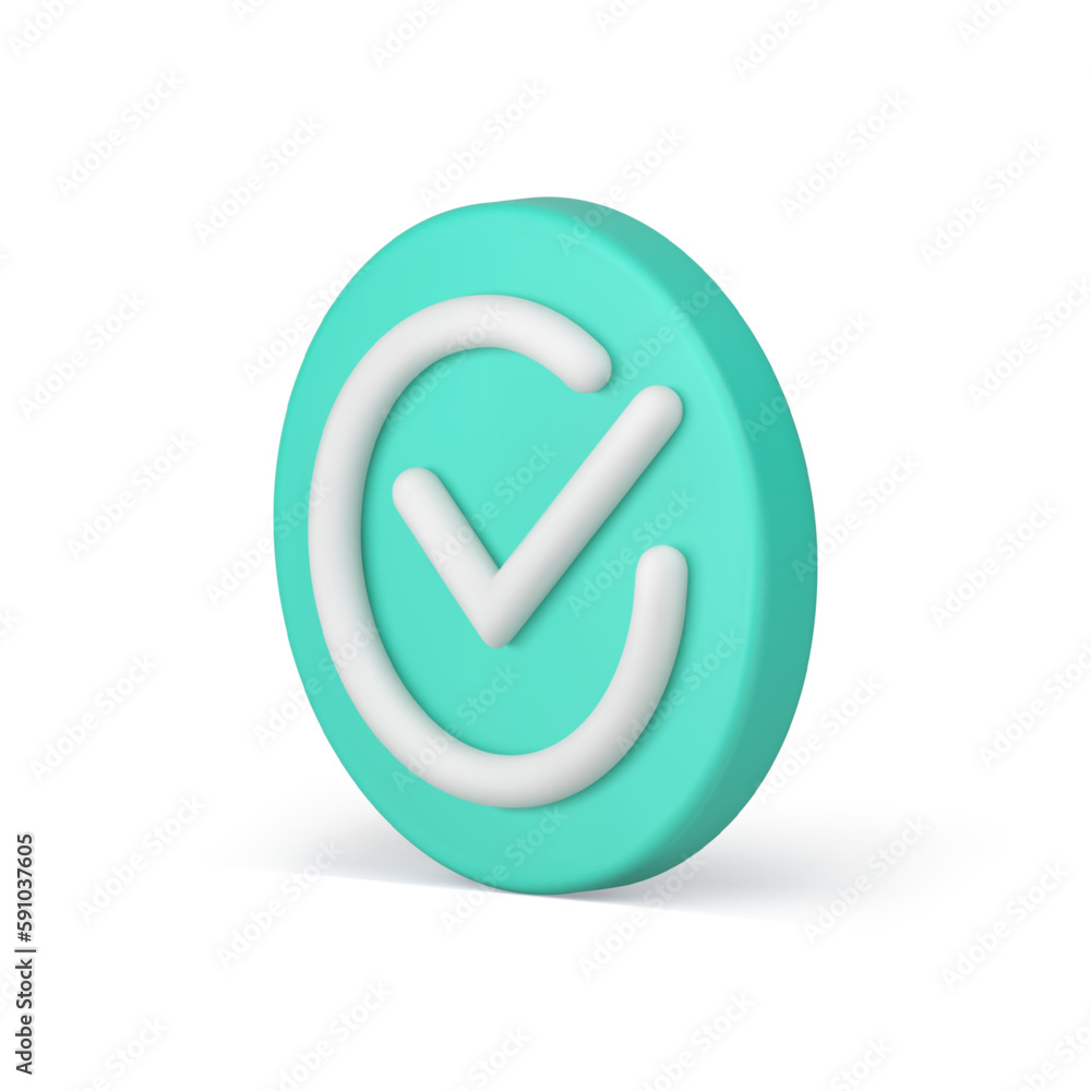 Checkmark green circle button done correct choice confirmation isometric 3d icon realistic vector