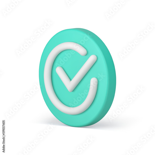 Checkmark green circle button done correct choice confirmation isometric 3d icon realistic vector
