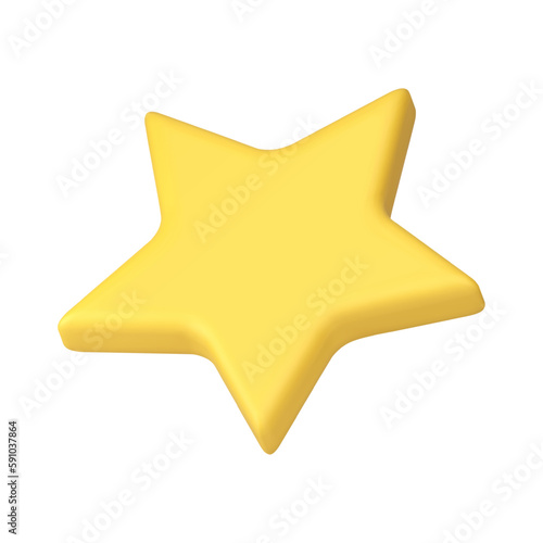 Yellow star five point medal badge prize achievement best quality feedback rating 3d icon vector