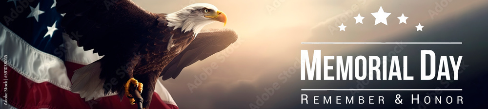 Memorial Day - Honoring All Who Served Text Over Eagle Flies with ...