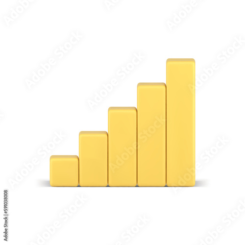 Bar diagram increase chart column graph growth data information yellow 3d icon realistic vector