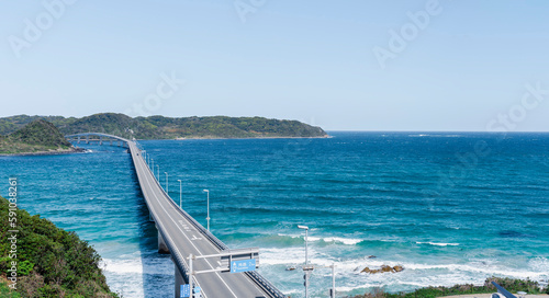 山口県下関市にある角島大橋のパノラマ風景