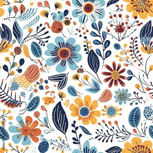 Modern Scandinavian-style floral background as a seamless pattern. AI generation.