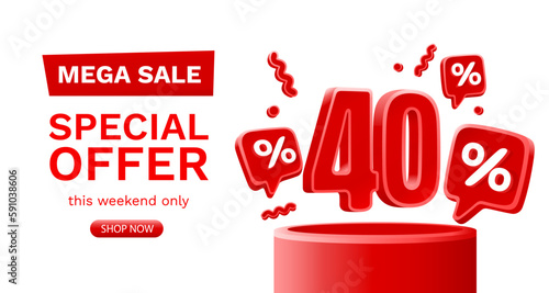 Mega sale special offer, 40 off sale banner. Sign board promotion. Vector illustration