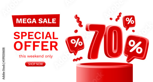 Mega sale special offer, 70 off sale banner. Sign board promotion. Vector illustration