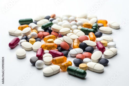 A close up photo of various colorful pills and capsules AI generated art