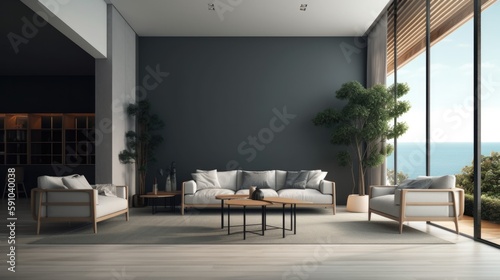 Contemporary Living Room. Scandi Interior Design Background. Generative AI. photo