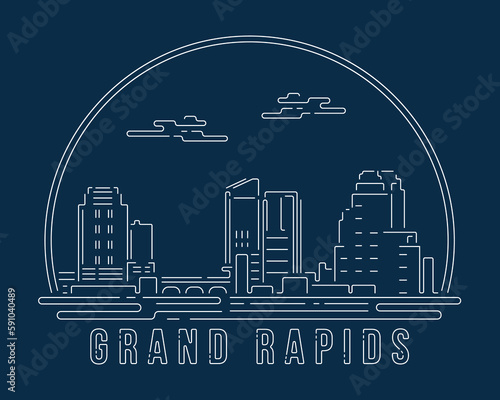 Grand Rapids - Cityscape with white abstract line corner curve modern style on dark blue background  building skyline city vector illustration design