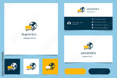 Logistics logo design with editable slogan. Branding book and business card template.