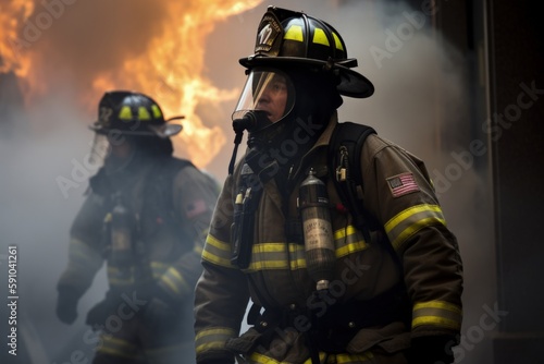US Firefighters in Action, Generative AI © PixelGallery