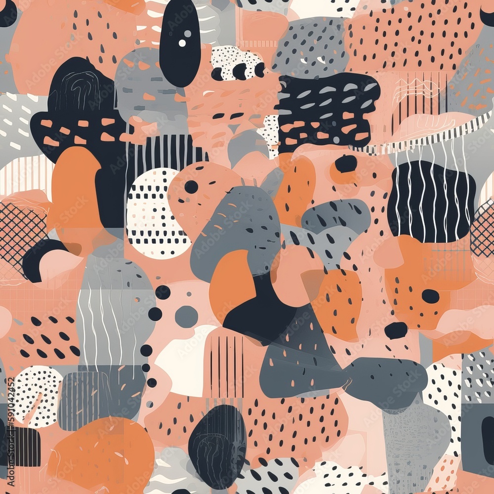 Various shapes and textures in a creative Seamless Pattern. AI generation