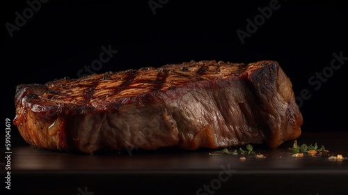 pork roast steak on a black background. generative ai