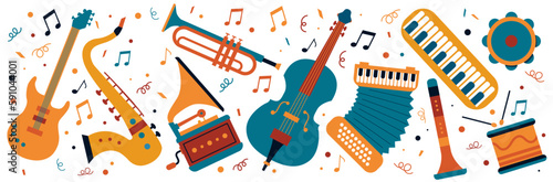 Bannière - Instruments de musique - Illustrations vectorielles colorées
