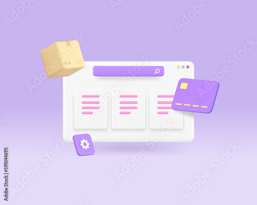 Online shopping searching product in marketplace category sale browsing internet 3d icon vector