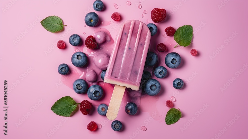blueberry popsicle ice cream, blueberries, healthy ice cream, generative AI blueberry popsicle ice cream, blueberries, healthy ice cream, generative AI