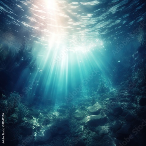Deep sea abyss barely lightened by sunlight, Generative AI © Reinkhart