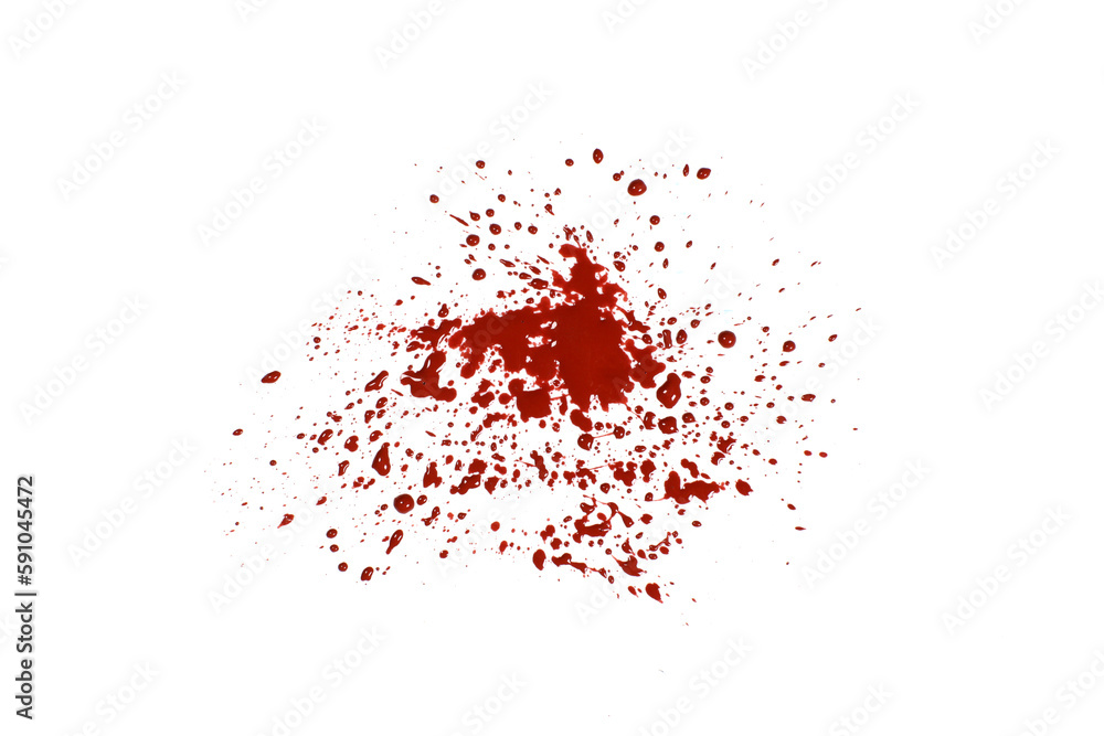 Red blood stain and splatter isolated on white, concept of diseases, crime