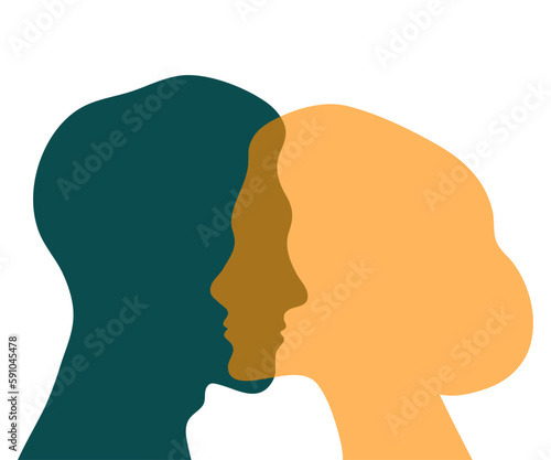 Faces of man and woman, girl and guy