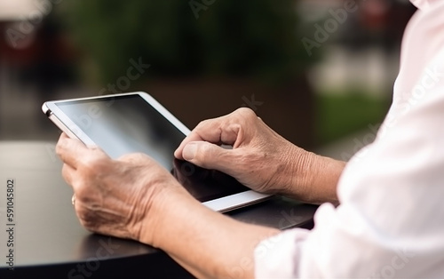 Senior older hands using tablet. Generative AI