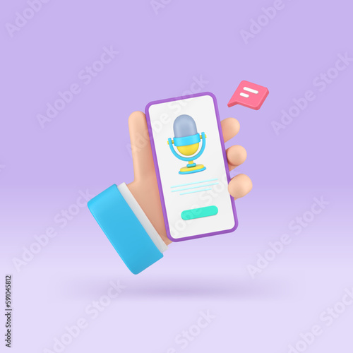Voice message chat sound microphone online dialogue smartphone application realistic 3d icon vector