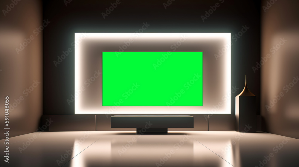 Fototapeta premium tv with green background. plasma in a minimalist room.