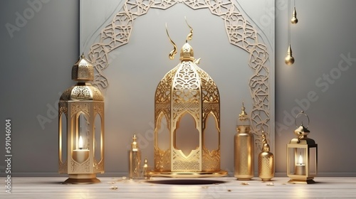 Islamic greetings ramadan kareem background with beautiful gold