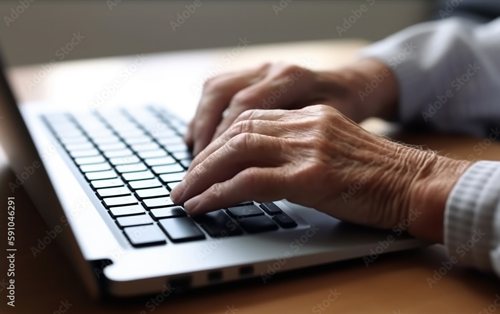 Senior older hands using laptop. Generative AI Senior older hands using laptop. Generative AI