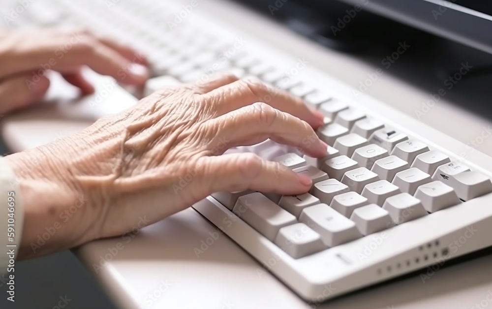 Senior older hands using keyboard. Generative AI Senior older hands using keyboard. Generative AI