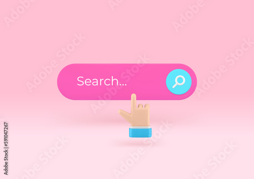 Online searching internet browsing bar field hand click cursor find information 3d icon vector