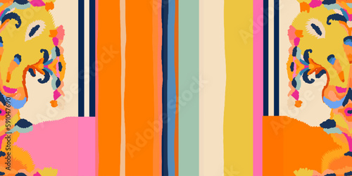 Abstract exotic ethnic striped print. Hand drawn collage cartoon style pattern.