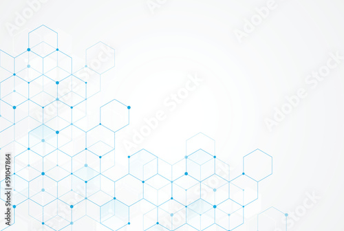 Abstract hexagonal molecular structures in technology background and science style. Medical design. Vector illustration