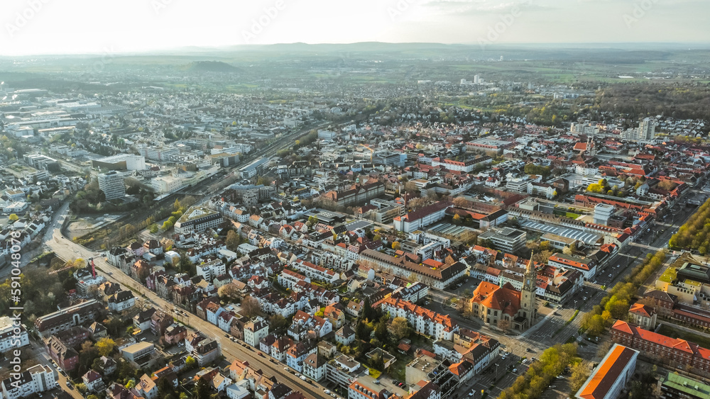 Obraz premium Ludwigsburg Innenstadt von oben bei Sonnenuntergang