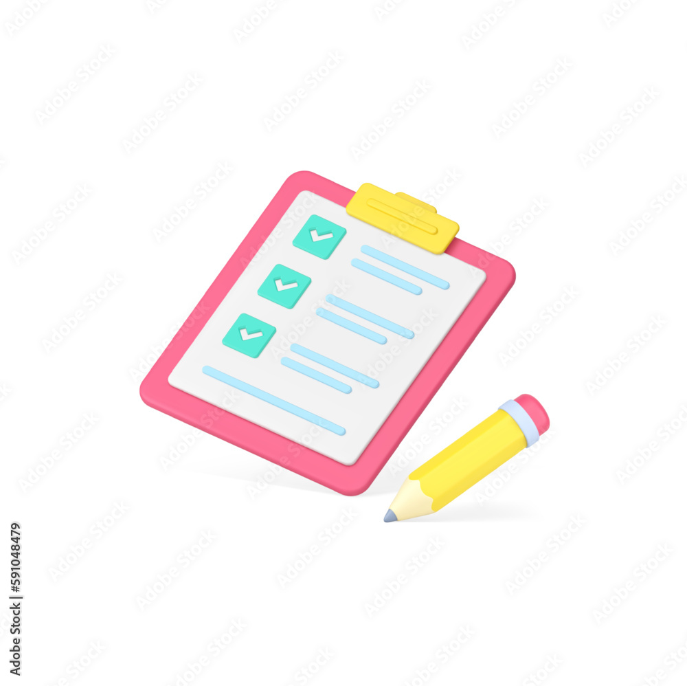 To do list complete notes writing task checkmark done clipboard pencil 3d icon realistic vector To do list complete notes writing task checkmark done clipboard pencil 3d icon realistic vector