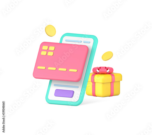Card payment cashback financial bonus money back guarantee smartphone banking app 3d icon vector