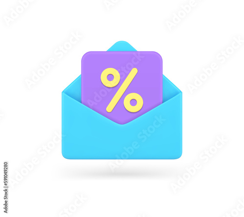 Sale discount coupon message mailing list commercial promo marketing 3d icon realistic vector