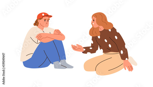 Misunderstanding, conflict, disagreement in couple, partners relationship. Angry woman quarrels with man. Miscommunication concept. Flat graphic vector illustration isolated on white background