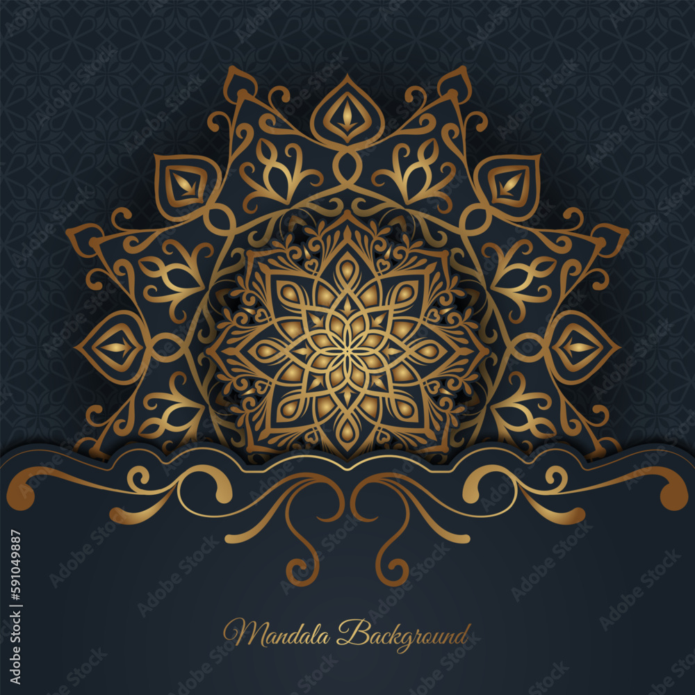 Gray background with golden mandala ornament Gray background with golden mandala ornament
